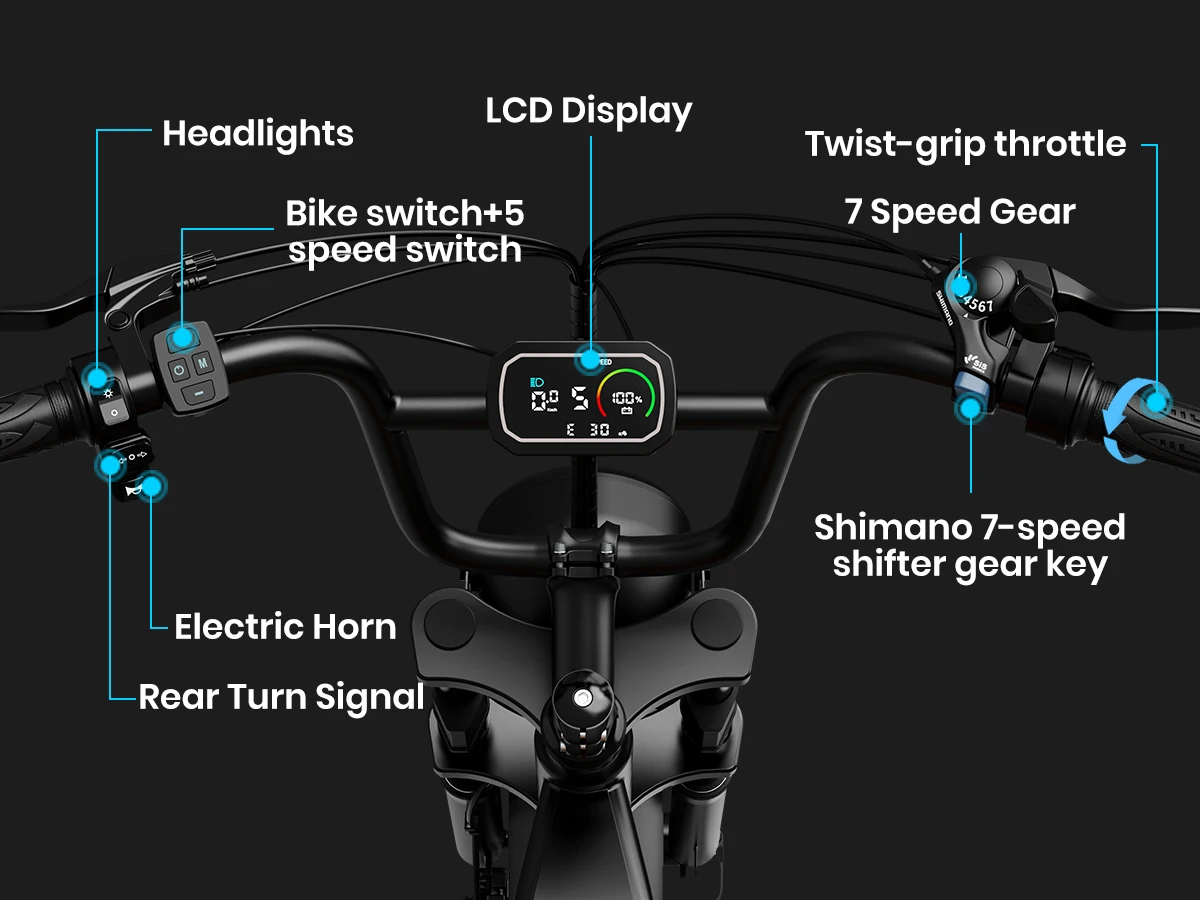 AMYET V9-G60 Adults Electric Bike 1000W Motor Bicycle 48V 20AH 20 Inch Tire Ebike Electric E Bikes Mountain Moped Ebikes For Men