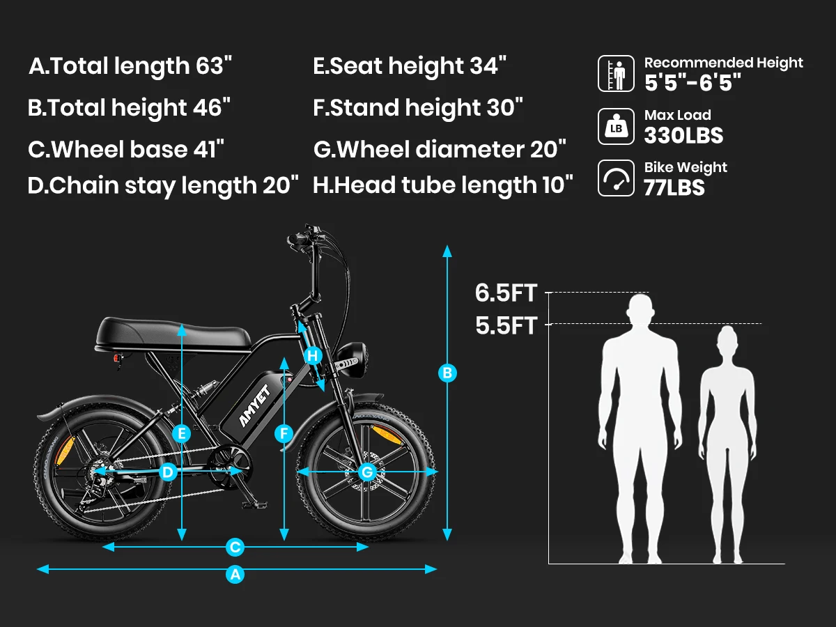 AMYET V9-G60 Adults Electric Bike 1000W Motor Bicycle 48V 20AH 20 Inch Tire Ebike Electric E Bikes Mountain Moped Ebikes For Men