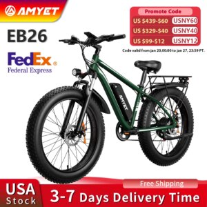 AMYET Electric Bike EB26 Blue Adults Electric Bicycle 31mph Peak 1500W 720WH Ebike 26" Fat Tire Mountain Bike Electric Dirt Bike