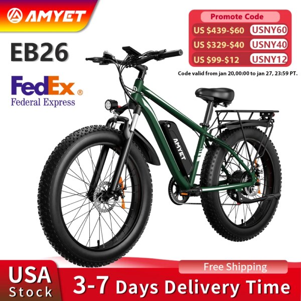 AMYET Electric Bike EB26 Blue Adults Electric Bicycle 31mph Peak 1500W 720WH Ebike 26" Fat Tire Mountain Bike Electric Dirt Bike
