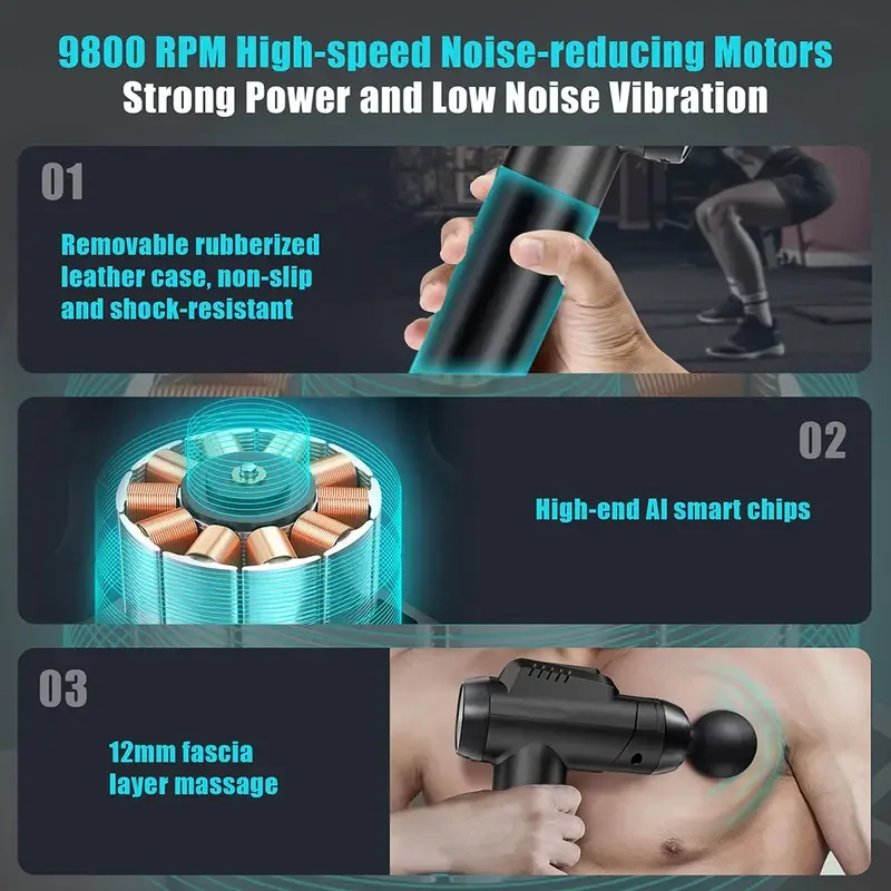 1200-9800 rpm High-Power Deep Muscle Massage Gun Electric Massager with 8 Heads For Body Neck Back Leg Fitness Tool 30 Levels 1200-9800 rpm High-Power Deep Muscle Massage Gun Electric Massager with 8 Heads For Body Neck Back Leg Fitness Tool 30 Levels
