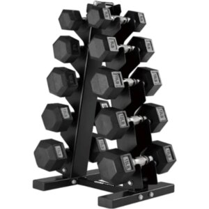 HolaHatha Hexagonal Dumbbell Free Hand Weight Set w/Rack