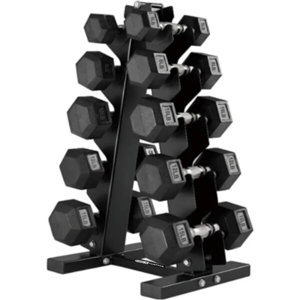 HolaHatha Hexagonal Dumbbell Free Hand Weight Set w/Rack
