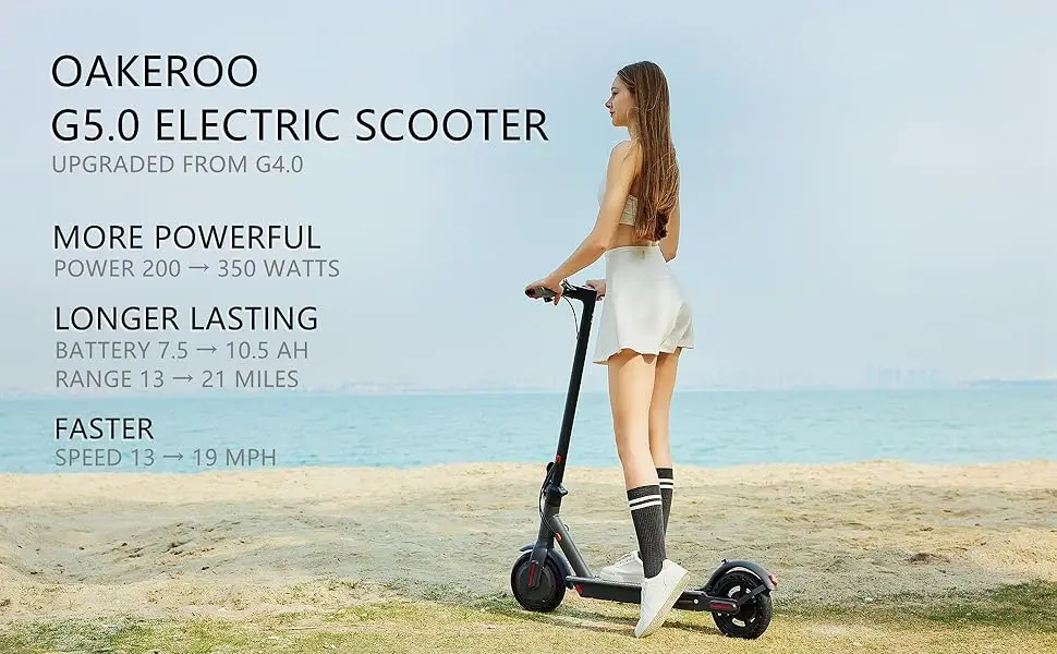 G5.0 Electric Scooter 36V 10.5AH High Capacity Battery 21Miles Long Range 19Mph 350 Motor 8.5Inch Tyres Foldable Escooter