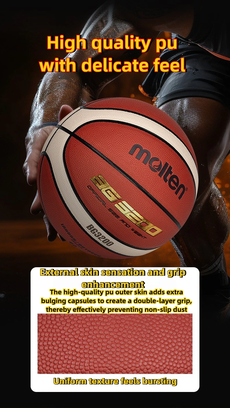 Molten BG3200 Size 7 Basketball - Durable PU Cover & Rubber Bladder for Indoor Outdoor Training