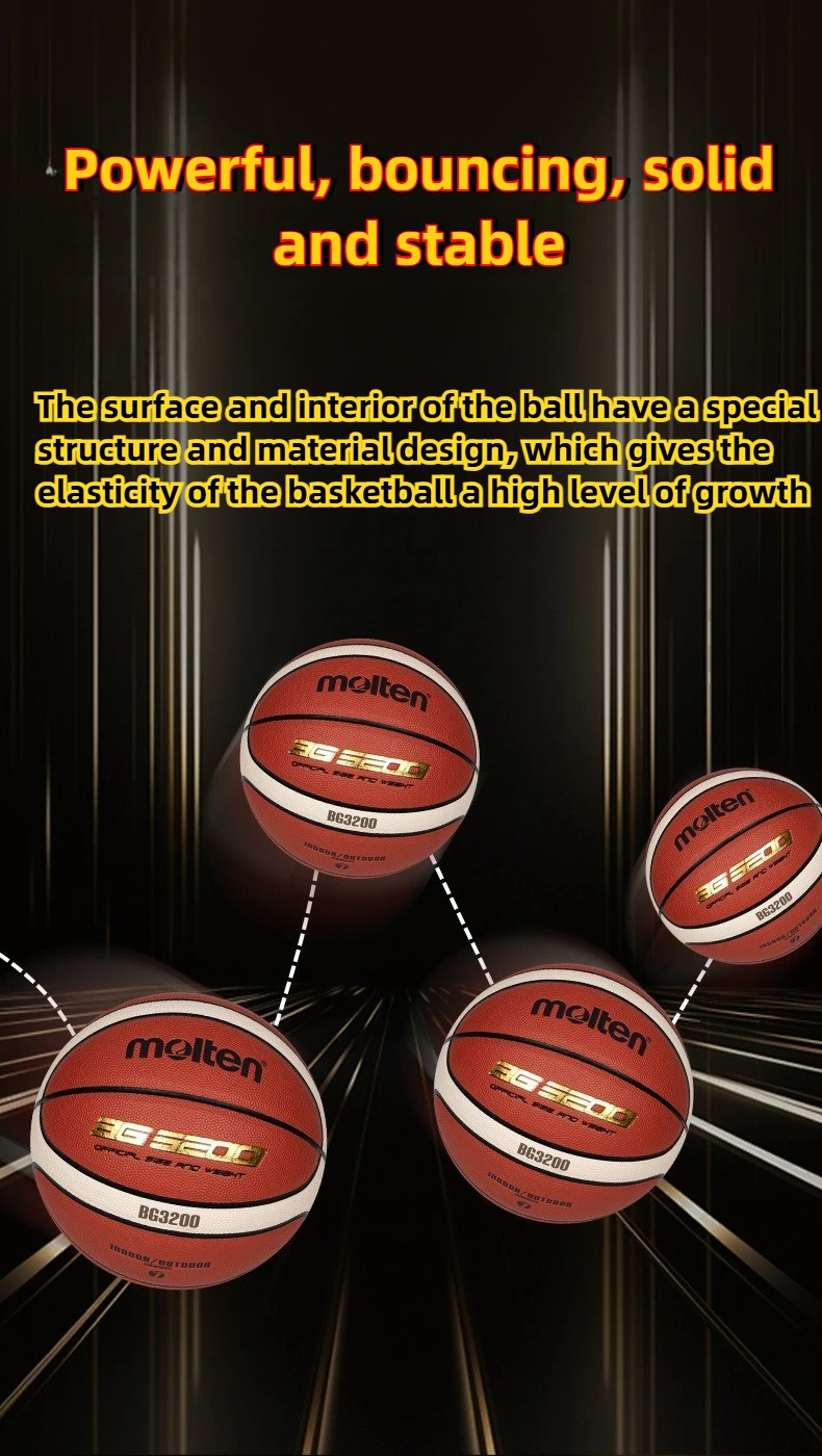 Molten BG3200 Size 7 Basketball - Durable PU Cover & Rubber Bladder for Indoor Outdoor Training
