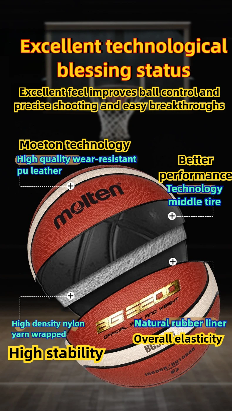 Molten BG3200 Size 7 Basketball - Durable PU Cover & Rubber Bladder for Indoor Outdoor Training