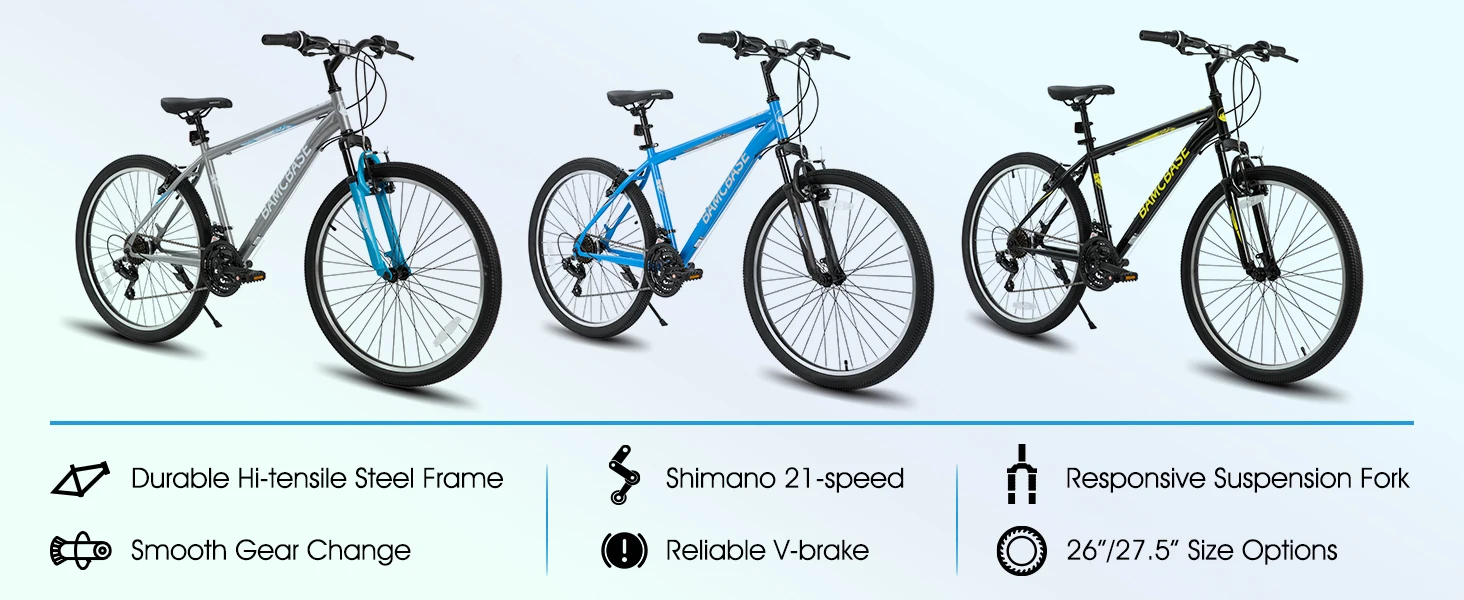 Hiland 26 27.5 Inch Mountain Bike, Mens Womens MTB with 21 Speeds, High-Tensile Steel Frame, V Brake, Hardtail Bicycle for Adult