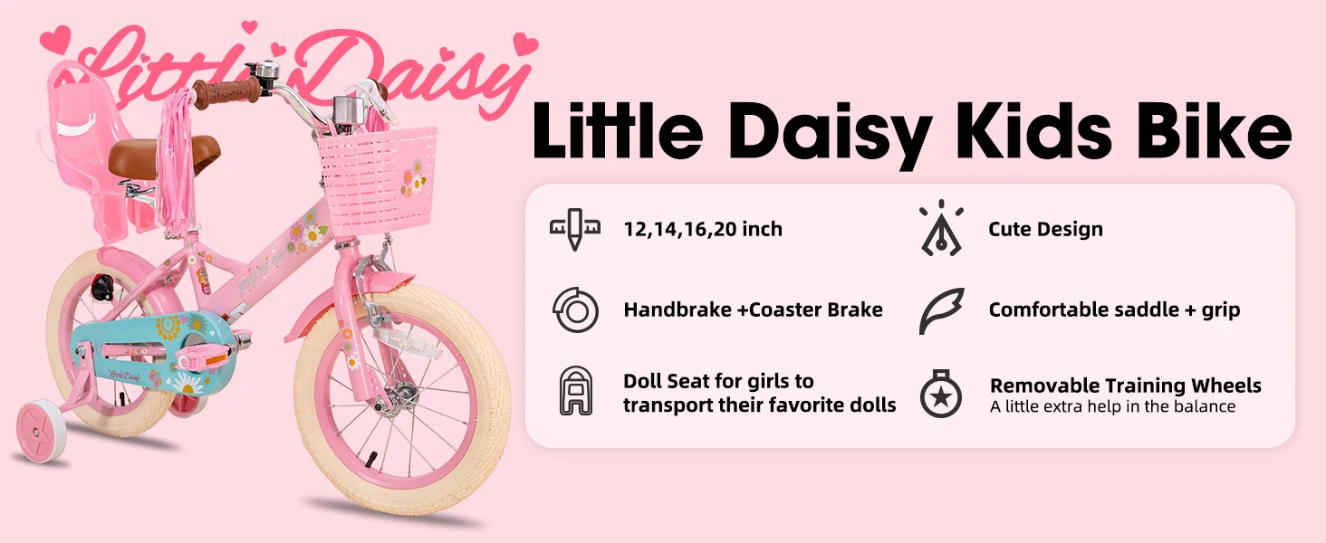 JOYSTAR Little Daisy Kids Bike for Girls Ages 2-7 Years,  Bikes with Doll Bike Seat & Streamers,Bikes with Flag & Number Plate