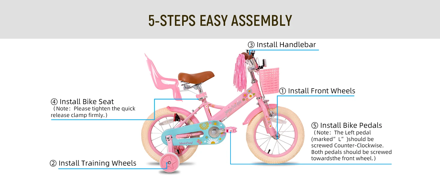 JOYSTAR Little Daisy Kids Bike for Girls Ages 2-7 Years,  Bikes with Doll Bike Seat & Streamers,Bikes with Flag & Number Plate