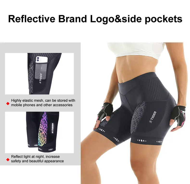 X-TIGER Cycling Shorts Women's Bicycle Shorts Competitive Sponge Padded 7h MTB Bike Shorts With Side Pockets Summer Bib Tights