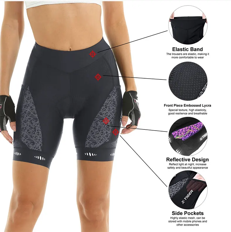 X-TIGER Cycling Shorts Women's Bicycle Shorts Competitive Sponge Padded 7h MTB Bike Shorts With Side Pockets Summer Bib Tights